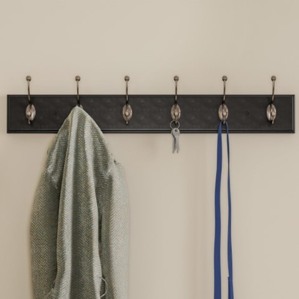 Hastings Home Wall Rail-Mounted Hanging Rack with 6-Hooks for Entryway, Hallway, Bedroom Storage (Black) 701443LLN